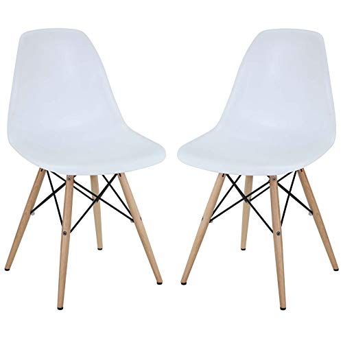 Modway Pyramid Mid-Century Modern With Natural Wood Legs, Two Dining Side Chairs, White #TOP1