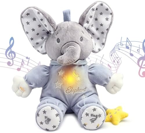 Elefant Kuscheltier Schlummer Kuscheltier, Kann Singen Tanzen Spielt Guck | Einstellbare Lautstärke atmet elefant kuscheltier, interaktives plüschtier Geeignet als Geschenk für Kin