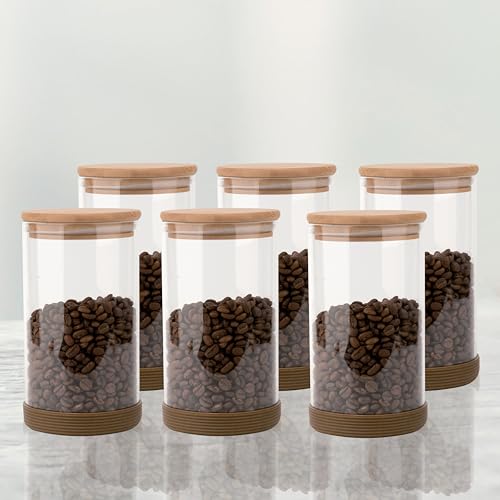 Image of Femora Borosilicate Glass Jars with Wooded Lid| 1 Year Warranty| Multipurpose Airtight Storage Jar For Cookies, Snacks, Spices| Glass Jar 1000ml| Set Of 6| Transparent Glass Jars For Kitchen Storage