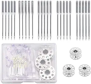 AIEX 50 Pieces Sewing Machine Needles Universal Regular Point for Home Sewing Machine, with 3 Pieces Sewing Machine Bobbins Sizes 65/9 75/11 90/14 100/16 110/18