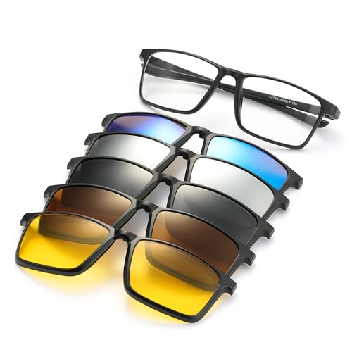 JIM HALO Magnético 5 Piezas Polarizadas Clip en Gafas de Sol para Hombres y Mujeres Gafas Cuadradas Ajuste Durante la Noche de Conducción Bisagra de Muelle 2313A