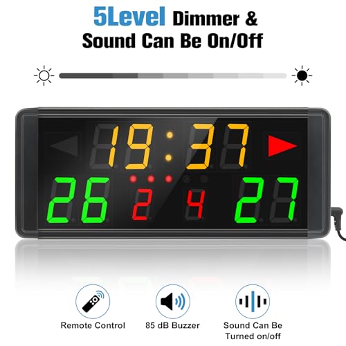 Samshow LED Electronic Digital Scoreboard Score Keeper with Remote & Tripod, Basketball Scoreboard with Shot Clock & Timer & 12/24h Real Time for Football/Corn Hole/ping Pong/Table Tennis - Thumbnail 7