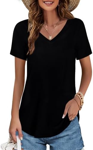 Elesomo Damen T Shirts Baumwolle Kurzarm/Langarm V Ausschnitt Oberteile