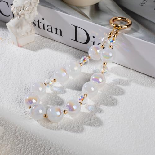 Correa de muñeca para teléfono celular pulsera de teléfono blanca de perlas 4