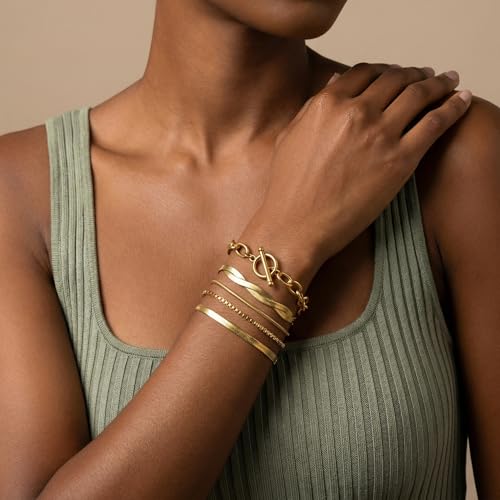 RINHOO Gold Chain Bracelets Set for Women - Trendy Paperclip Snake Link Layered Bracelets 18K Gold Plated Stainless Steel Stackable Wrist Jewelry Aesthetic Preppy Gifts (Gold-Style 3, 5) - image 4