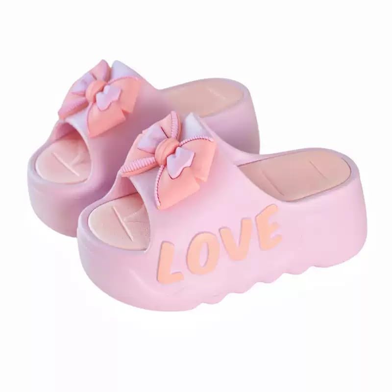 HEYPOMAX Y2K Thick Sole Bow Slide Sandals for Women – Japanese Manga Style Cute Love Slippers, Soft Anti-Slip Outdoor Platform Shoes