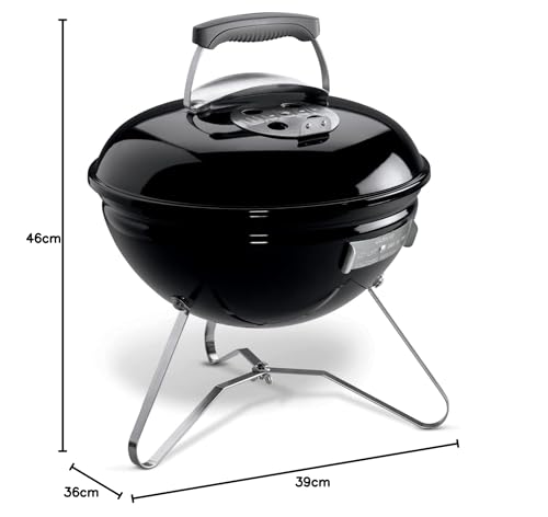 Weber Smokey Joe Holzkohlegrill/Tragbares Design, Porzellanemaillierter Deckel und Kessel, 37 cm Grillfläche, Schwarz