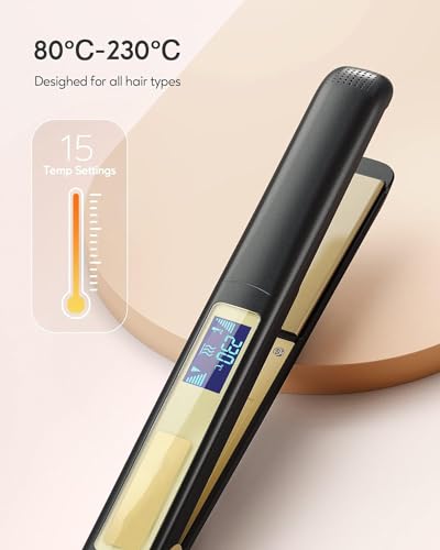 Plancha para el cabello profesional con revestimiento en nano-titanio, plancha 2 en 1 para alisar el cabello y darle brillo, plancha dual voltaje miniatura 7