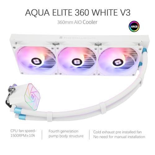 Image of TR-Thermalright Aqua Elite 360 White V3 Aio CPU Cooler-360mm Liquid Cooler,3x120mm ARGB Cooling Fan,Easy Installation,Compatible with AM5 /AM4, LGA1851 /1700 /115X /1200 /2011, White