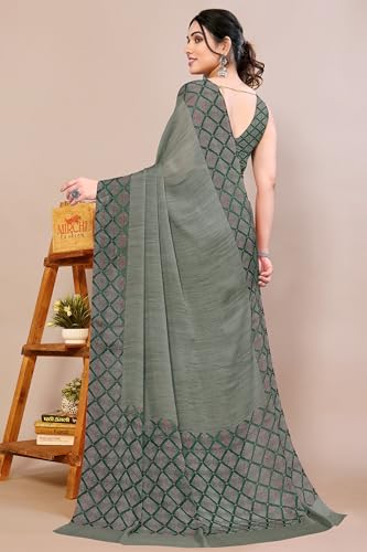 Image of MIRCHI FASHION Women Saree Ethnic Motif Print Chiffon | Breathable Lightweight Plain Weave Sari for Office and Daily Use (Available in 20 Designs)