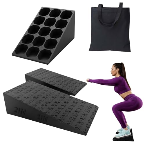 Squat Wedge Blocks (Pair) with Carry Bag Non-Slip Slant Board for Heel Elevated Squats Calf Raises & Deadlifts ATG Split Squats Incline Foam Ramp for Ankle Mobility Knee Rehab & Leg Training