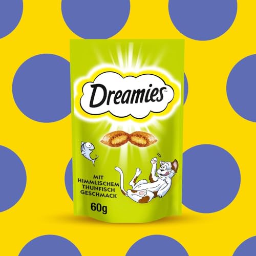 Dreamies Klassiker Katzensnacks mit Thunfisch – Traumhaft knusprige Taschen mit zarter Füllung – 6 x 60g