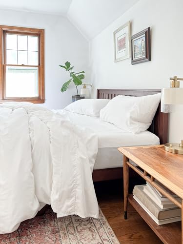 Organic Cotton Percale Queen Sheets - 4 Piece Set, GOTS Certified, Soft, Smooth, Crisp & Hypoallergenic Queen Cotton Sheets - Deep Pockets, Breathable White Queen Sheets Set (Queen - Pure White)