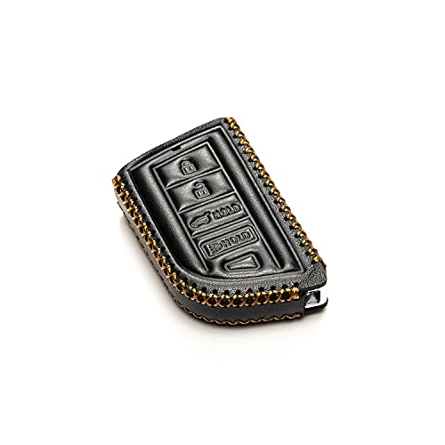 Image of Genuine Leather Smart Key Fob Case with Leather Key Strap Compatible for Acura MDX, RDX, ADX, TLX, INTEGRA - 4-Button, Black