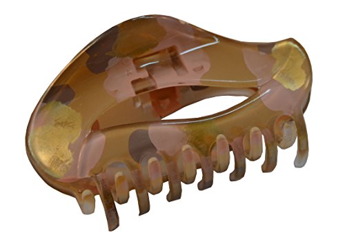 Parcelona French Swift Golden Pink Brown Beige Medium Hand Painted Celluloid Acetate Jaw Hair Claw Clip with Covered Spring