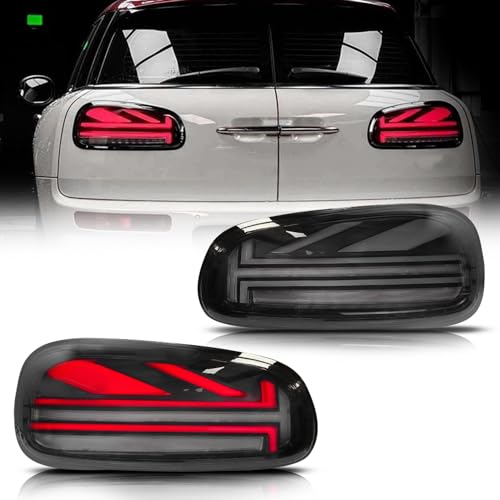Archaic Tail Lights Assembly Compatible for Mini Cooper Clubman F54 2015-2019,Union Jack Rear Lamps for Clubman ALL4/Base/Cooper S/JCW,W Startup Animation & Sequential Turn Signal,Plug&Play