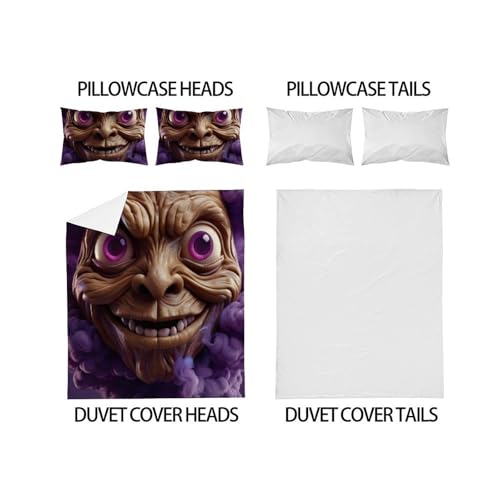 Parure Grimace Violette : housse de couette zippée anti-glissement pour lit double