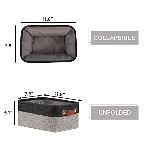 Hnzige Small Storage Baskets Fabric Bins(6-Pack)Baskets For Shelves, Empty Gift Baskets With Leather Handles,Folable Baskets For Organizing Clothes, Toys, Books, Gifts(Black&Gray,11.8" X 7.8" X 5.1") #TOP4