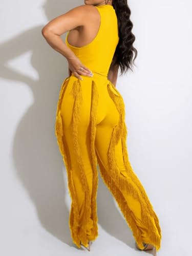 Image of EDITCOZY Women Sexy Two Piece Outfits Fringe Pants Set Tassel Club 2 Piece Sets Going Out Birthday Party Night