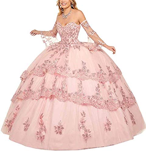 Robe de Quinceanera rose poudré dentelle grande taille femme 46