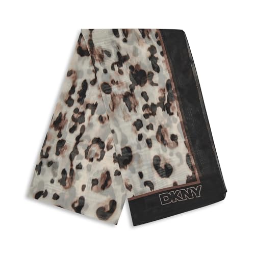 DKNY Women\'s Accessories Leopard Chiffon Scarf with Eyelash Fringe, Heather Almond, One Size