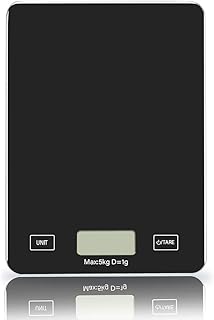 Digital Kitchen Scale Electric Food Weighing Scale with Backlit LCD & Tempered Glass Large Platform, High-Precision Slim-Design Portable Scale, Batteries Included, 11lb/5kg (Black)