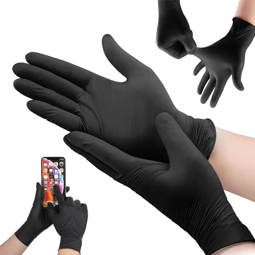 Güdstuf Guantes desechables multiusos de nitrilo negro, sin polvo, extrafuertes, de grado médico y alimentario, caja de 100 (XL, 10 cajas -1000 unidades)