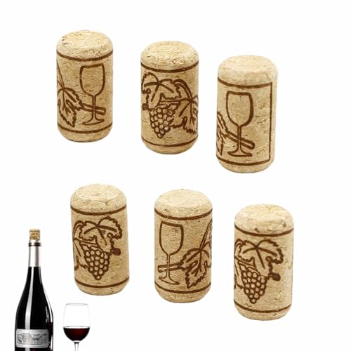 6 Pezzi Tappi di Sughero per Vino 2,1 x 4,0 cm Tappi Naturali Sughero con Modello Tappi per vino in legno riutilizzabili per Vino o Decorazioni