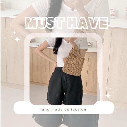 Image of A.WAVE Handmade Straw Knot Bag for Women Summer Handbag Top Handdle Bag Small Cute Knot Wristlet bag Straw Bag