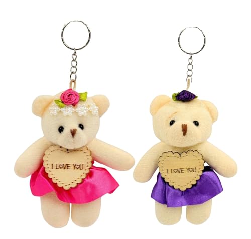 Image of Tickles Cute Teddy Bear with Flower Crown & Heart inchI Love You inch Soft Plush Charm Bag Keychain