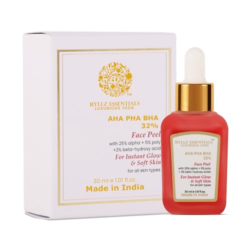 Image of RYLLZ ESSENTIALS 25% AHA + 2% BHA + 5% PHA Peeling Serum for Face | with Vitamin E, Rosehip Extract & Niacinamide | for Glowing Skin, Smooth Texture & Pore Cleansing | 10-Minute Facial | 30ml