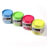Neon UV Wandfarbe - 800 ml Farbmix - 4 Farben x 200 ml - Fluoreszierende Schwarzlicht Farbe – Leuchtfarbe - Neonfarben für Wände, Kunst