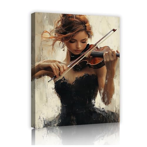 Tableau violoniste élégante en robe noire impression toile YUNART salon 35x52cm