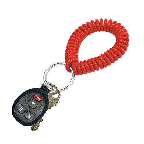 Image of Lucky Line 2 inch Spiral Wrist Coil with Steel Key Ring, Flexible Wrist Band Key Chain Bracelet, Stretches to 12 inch, Red, 10 PK (41070)