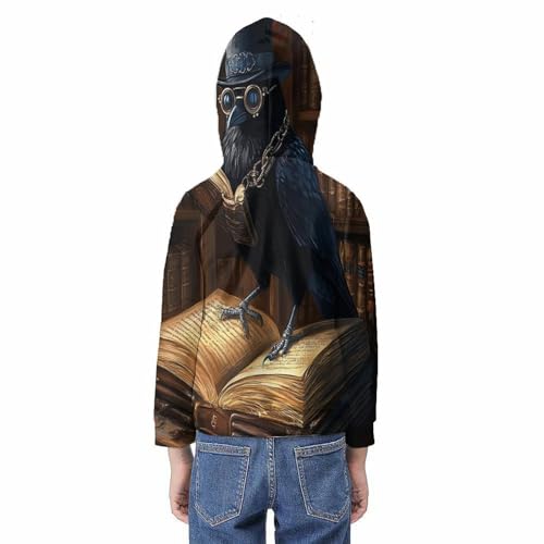 Sweat à capuche steampunk corbeau ado 13-15 ans décontracté - 6