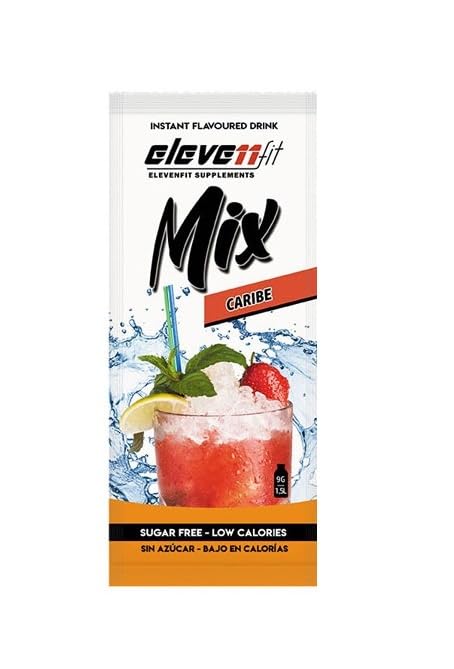 BEBIDAS MIX de ELEVEN FIT, 10 Sobres de Caribe SIN AZÚCAR, Bebidas Instantáneas Bajas en Calorías, 9g x 10 Sobres, Bebida hidratante