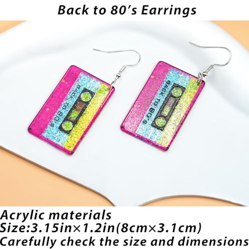 80s Neon Earrings for Women Cassette Tape Earrings Acrylic Drop Earring Retro Radio Dangle Earrings for 80's 90's Outfit Party Halloween Costume 80s Accessories for Women Neon Jewelry-Tape 1pcs