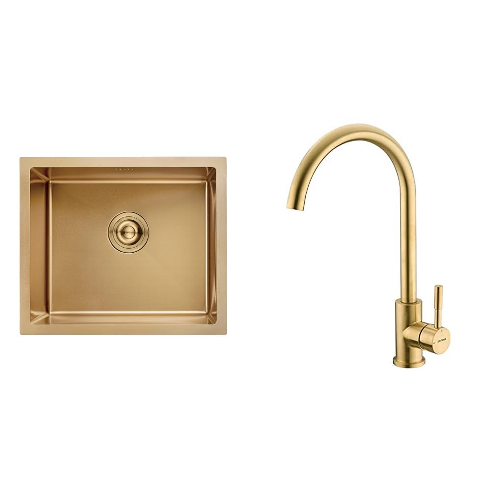 Ibergrif M85043G Fregadero de Cocina 50 x 43 cm Bajo o Sobre Encimera & GRIFEMA G4008Y - Grifo 360° Giratorio Monomando Agua Fría y Caliente, Amarillo