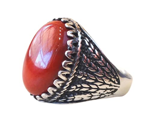 Red Jasper Wheat Men Ring, 925 Sterling Silver Ring, Oval Semi Precious Cabochon Jewelry, Signet Men's Ring, Statement Ring, Gift Ring, Silver Oxidize Ring, Biker Lover Ring