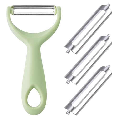 COYUN 1 Piezas Pelador de patatas Pelador Verduras con 3 Cuchillas de Repuesto, Pelador Giratorio, Pelador De Para Verduras, Zanahoria, Berenjena, Mango, Pepino, Chocolate, Hoja Giratoria Mango