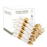 Gold Plastic Silverware Pre-Rolled Sets; Fork, Spoon, and Knife Rolls, Pack of 20 Pre-Rolled Sets