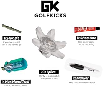 Golfkicks Golf Traction Kit for Sneakers with DIY Golf Spikes - Add Golf Cleats to Any Shoe, 20 Count - As Seen On Shark Tank - PRE-Sale