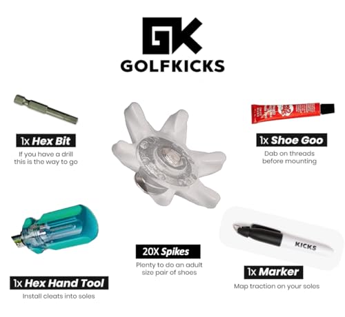 Golfkicks Golf Traction Kit for Sneakers with DIY Golf Spikes - Add Golf Cleats to Any Shoe, 20 Count - As Seen On Shark Tank - PRE-Sale