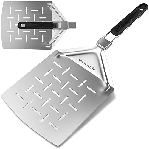 Kitchenstar Pizza Stone For Oven And Grill 12 Inch + Pizza Cutter Rocker 12" Black + Perforated Stainless Steel Pizza Peel With Folding Handle (9.5 X 14") - Pizza Making Set Bundle #TOP4