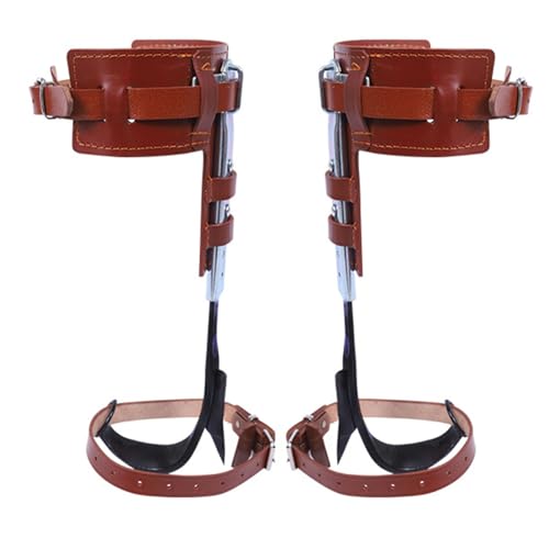 Hebilla de pie de escalada de cuero, acero al carbono forjado ajustable con correas de cuero de vaca antideslizantes y guantes a prueba de puñaladas para cosecha al aire libre