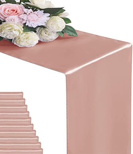 flohar 24Pack Table Runner 12 x 108 Inches Satin Silk Table Runner for Wedding, Birthday Party, Banquets, Graduations Decoration, fit Rectange and Round Table-Rose Gold