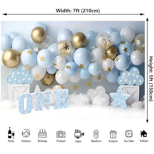 Fondo azul con globos para primer cumpleaños 7x5 ft miniatura 2