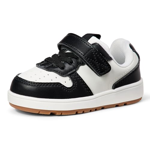 Amazon Essentials Unisex Toddlers Low Top Hook & Loop Court Sneakers for Boys and Girls Black/White 10 Toddler