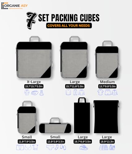 7-Set Compression Packing Cubes for Travel, Lightweight Luggage Packing Organizer for Backpacks & Suitcases, Space Saving Perfect Packing Essentials Double Zipper Travel Accessories2