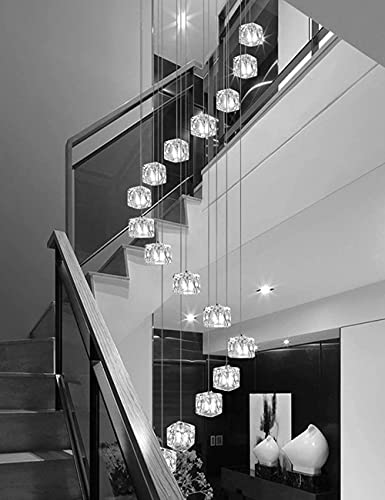 Chandelier cristal moderne 16 boules en spirale pour grand salon